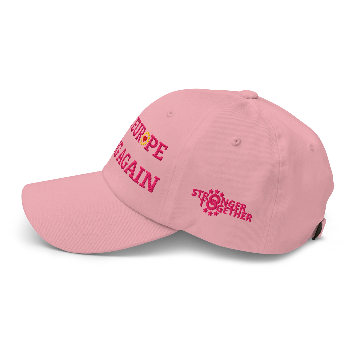 Monochrome Pink "Make Europe Strong Again" / MESA Cap with "Show the Love for Europe" emblem in full color Left View