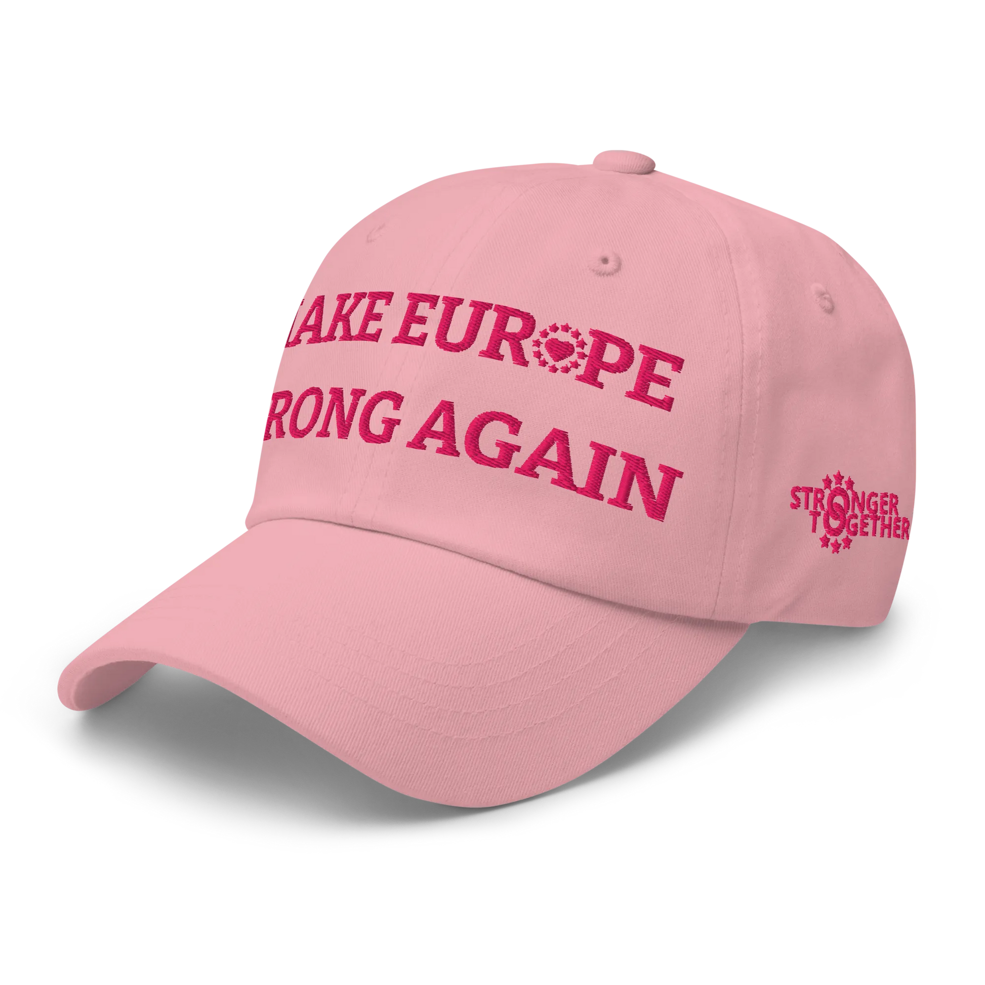 Monochrome Pink "Make Europe Strong Again" / MESA Cap with "Show the Love for Europe" emblem Left Front View