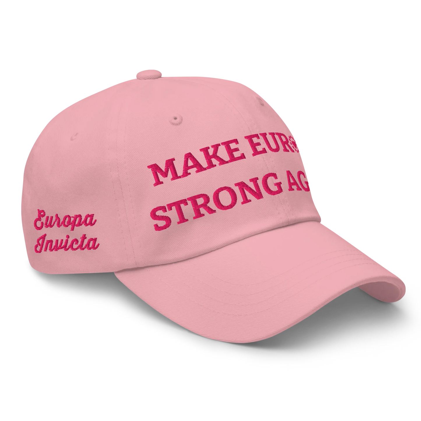 Monochrome Pink "Make Europe Strong Again" / MESA Cap with "Show the Love for Europe" emblem Right Front View