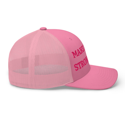 Monochrome Pink "Make Europe Strong Again" / MESA Trucker Cap with "Show the Love for Europe" emblem Right View