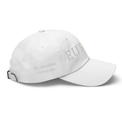 Monochrome White "EUROPE" Cap with "Show the Love for EU" emblem in full color Right View