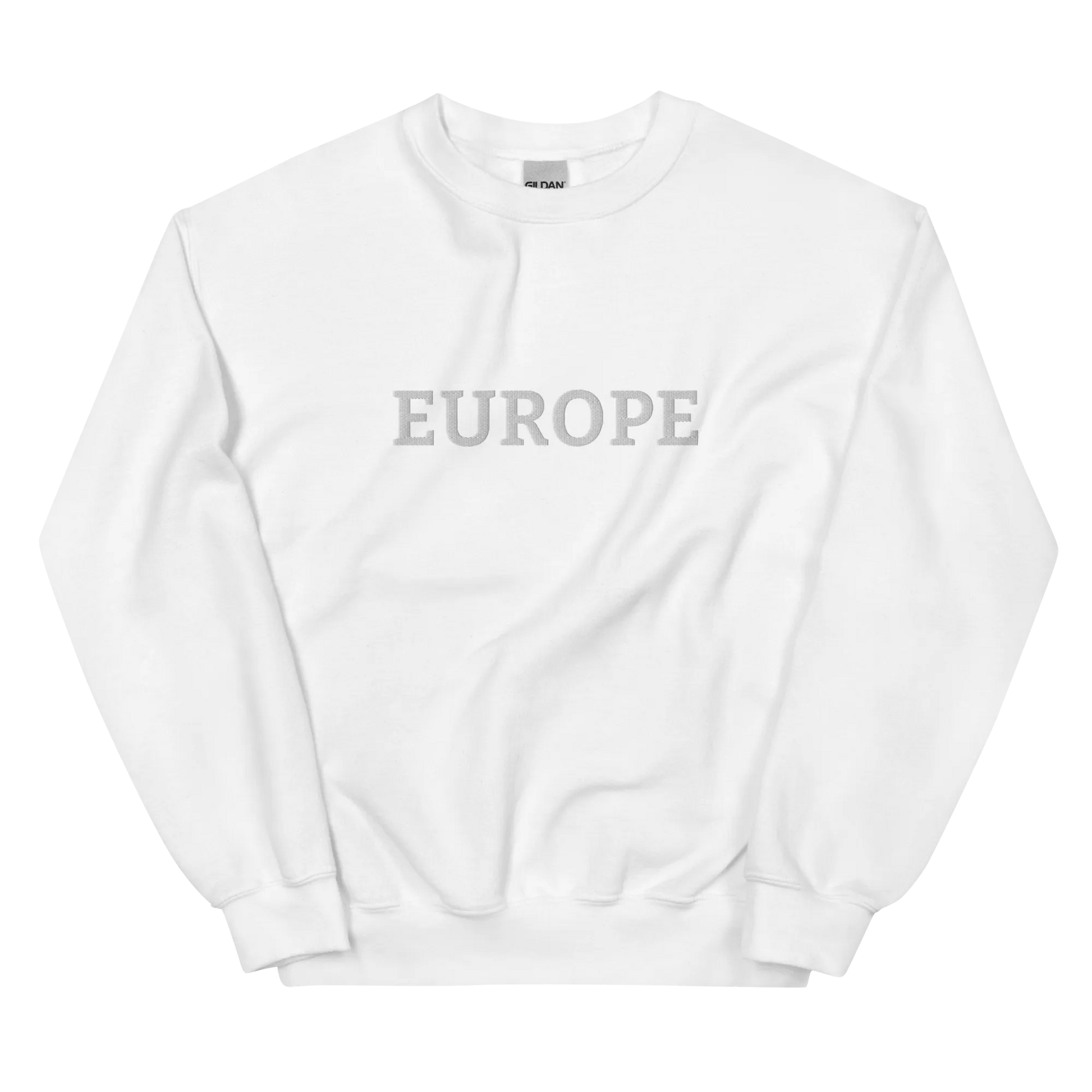 Monochrome White "EUROPE" Unisex Sweatshirt Front View