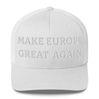 Monochrome White "Make Europe Great Again" / MEGA Trucker Cap Front View