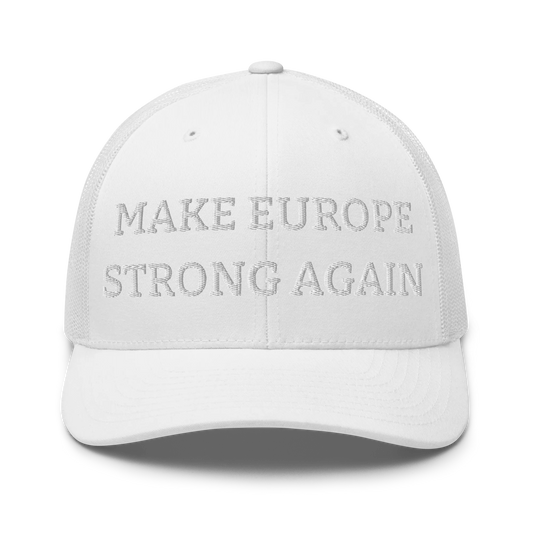 Monochrome White "Make Europe Strong Again" / MESA Trucker Cap Front View