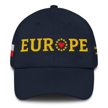 Navy Blue EUROPE Cap with National Flag of Poland and "Show the Love for Europe" emblem Front View