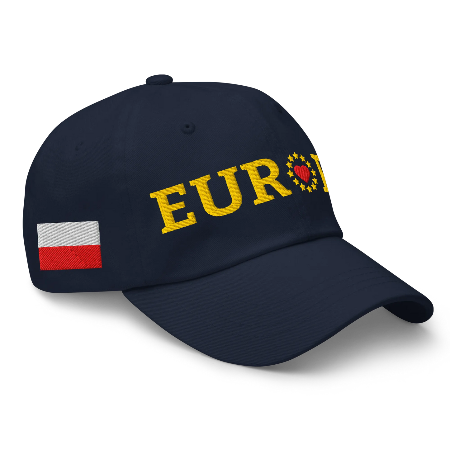 Navy Blue EUROPE Cap with National Flag of Poland and "Show the Love for Europe" emblem Right Front View
