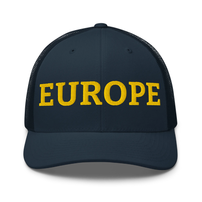 Navy Blue "EUROPE" Trucker Cap Front View