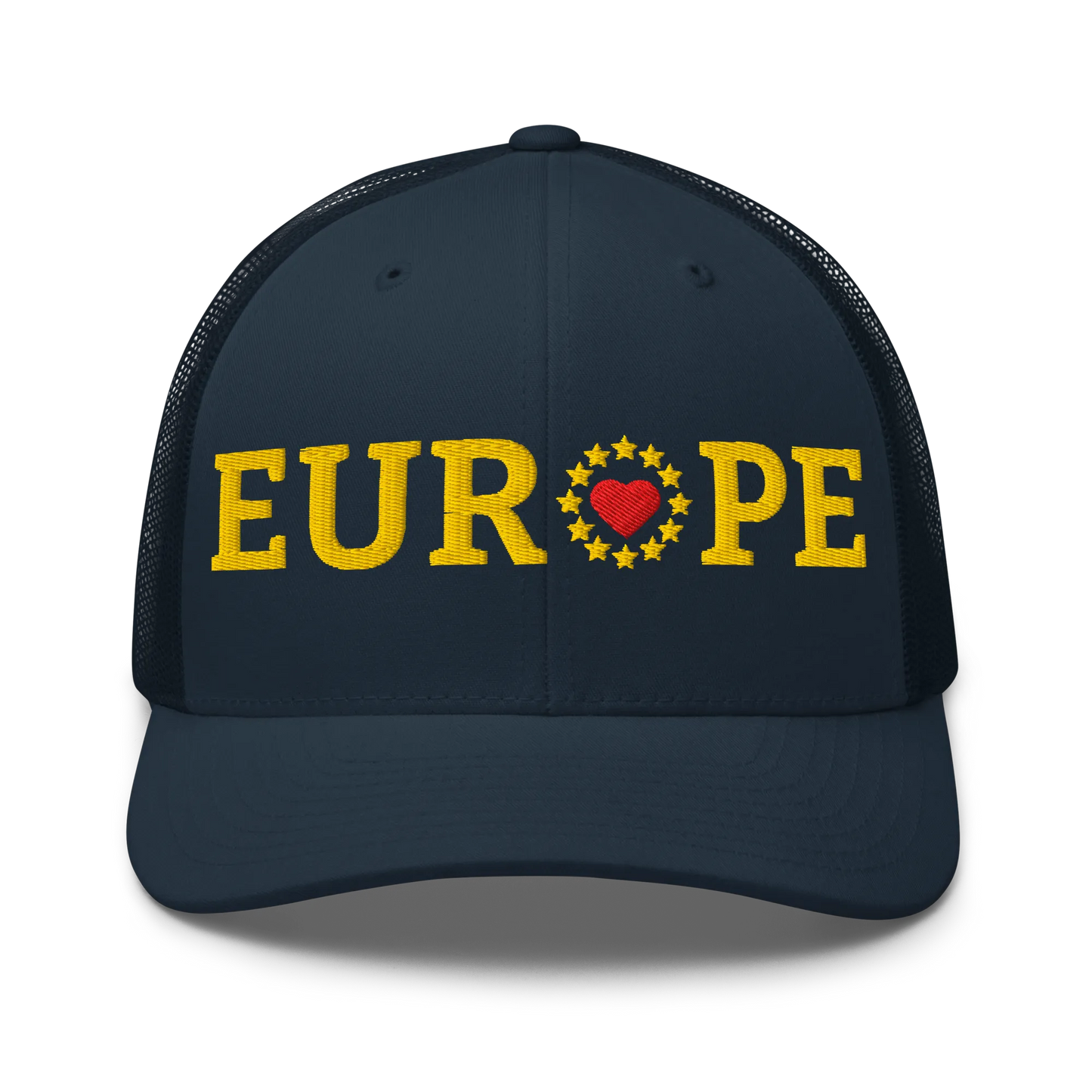 Navy Blue "EUROPE" Trucker Cap with "Show the Love for EU" emblem Front View