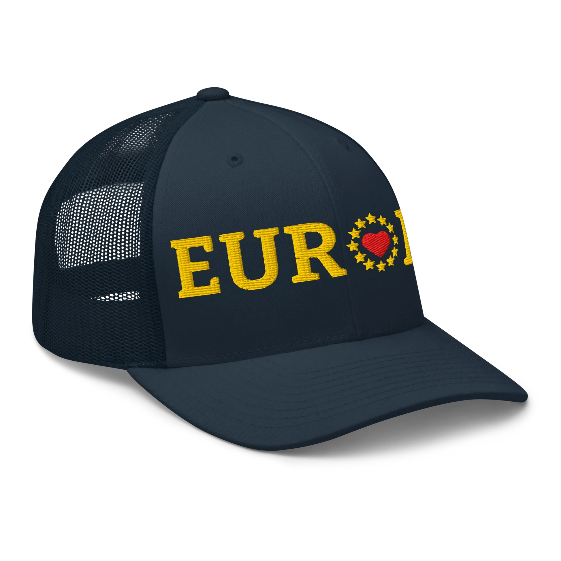 Navy Blue "EUROPE" Trucker Cap with "Show the Love for Europe" emblem Right Front View
