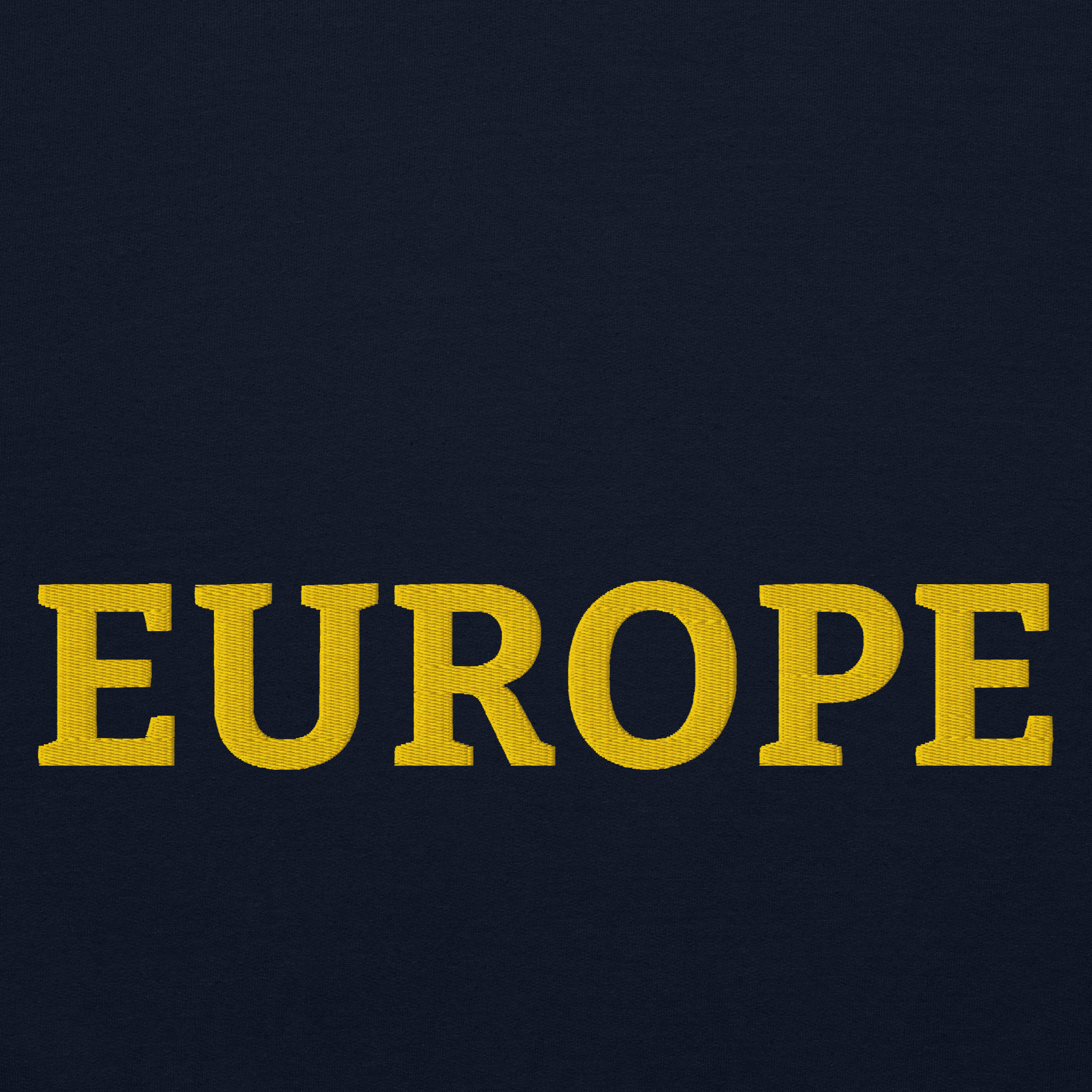 Navy Blue "EUROPE" Unisex Sweatshirt Design Close-Up View