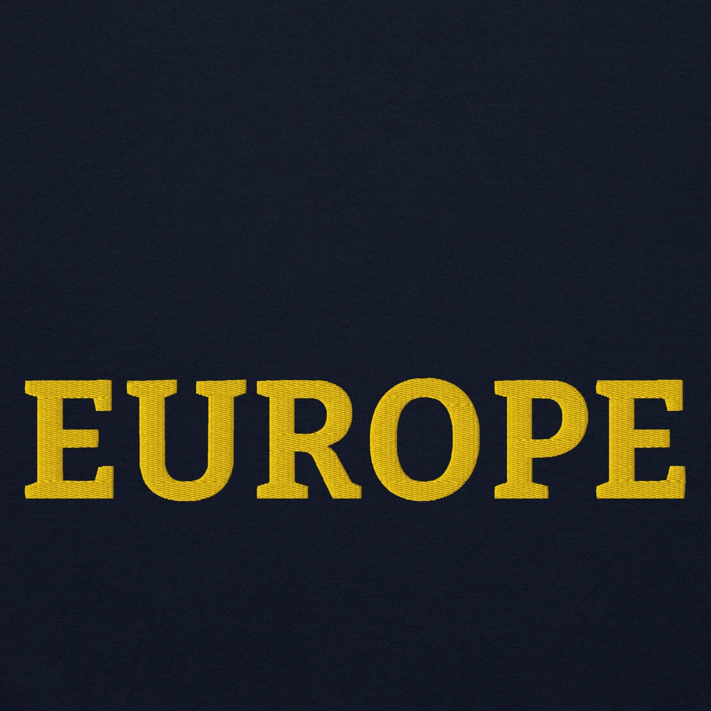 Navy Blue "EUROPE" Unisex Sweatshirt Design Close-Up View