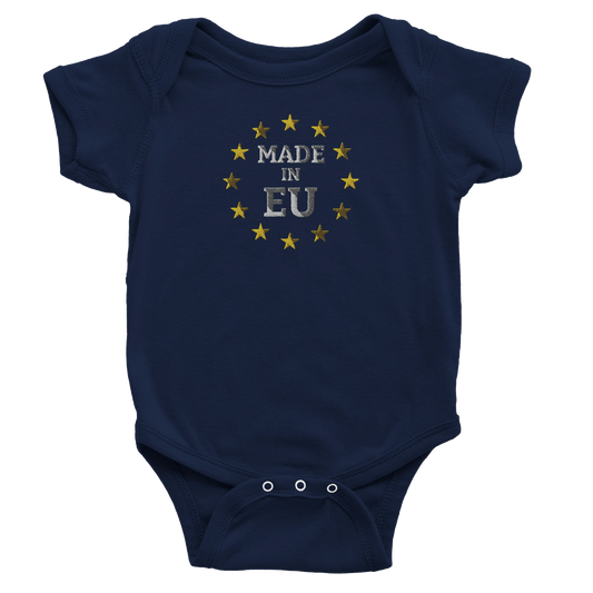 Navy Blue "Made in EU" Embroidered Baby Bodysuit Front View