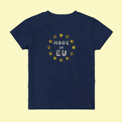 Navy Blue "Made in EU" Embroidered Baby T-shirt Front View