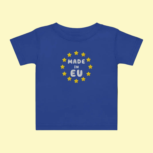 Navy Blue "Made in EU" Embroidered Baby T-shirt Front View