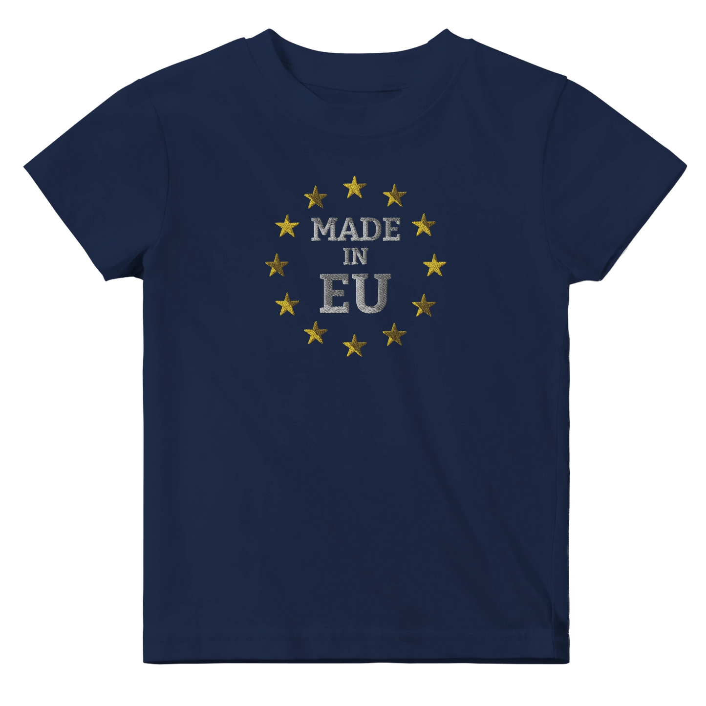 Navy Blue "Made in EU" Embroidered Baby T-shirt Front View