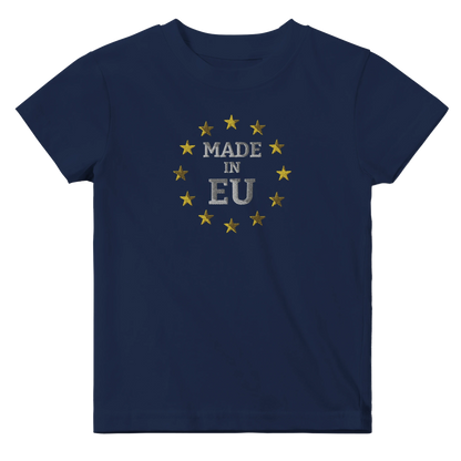 Navy Blue "Made in EU" Embroidered Baby T-shirt Front View