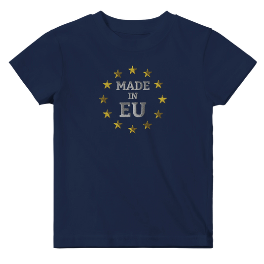 Navy Blue "Made in EU" Embroidered Baby T-shirt Front View