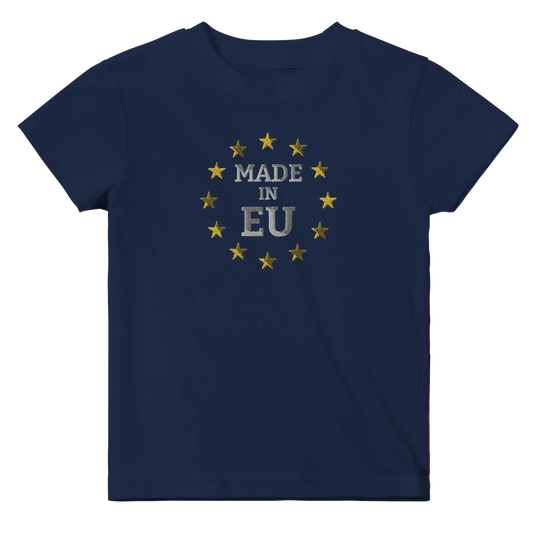 Navy Blue "Made in EU" Embroidered Baby T-shirt Front View