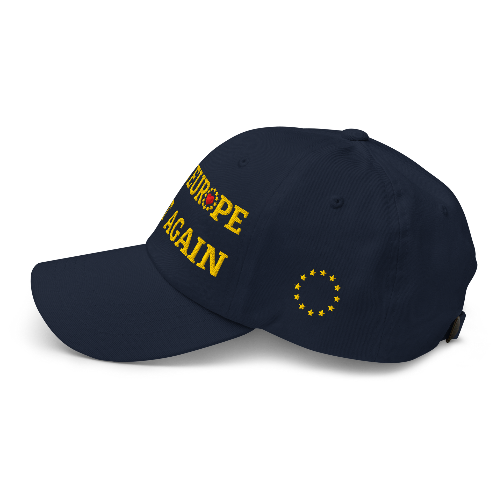 Navy Blue "Make Europe Great Again" / MEGA Cap with "Show the Love for EU" emblem Left View