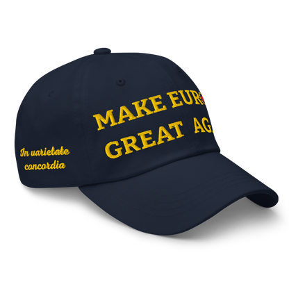 Navy Blue "Make Europe Great Again" / MEGA Cap with "Show the Love for EU" emblem Right Front View