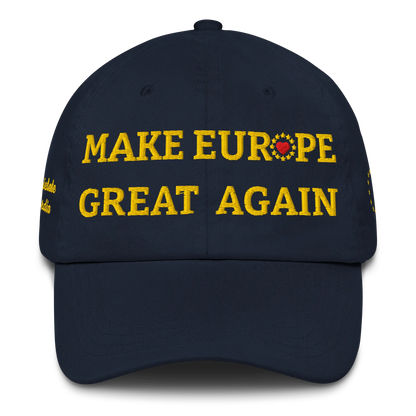 Navy Blue "Make Europe Great Again" / MEGA Cap with "Show the Love for Europe" emblem Front View