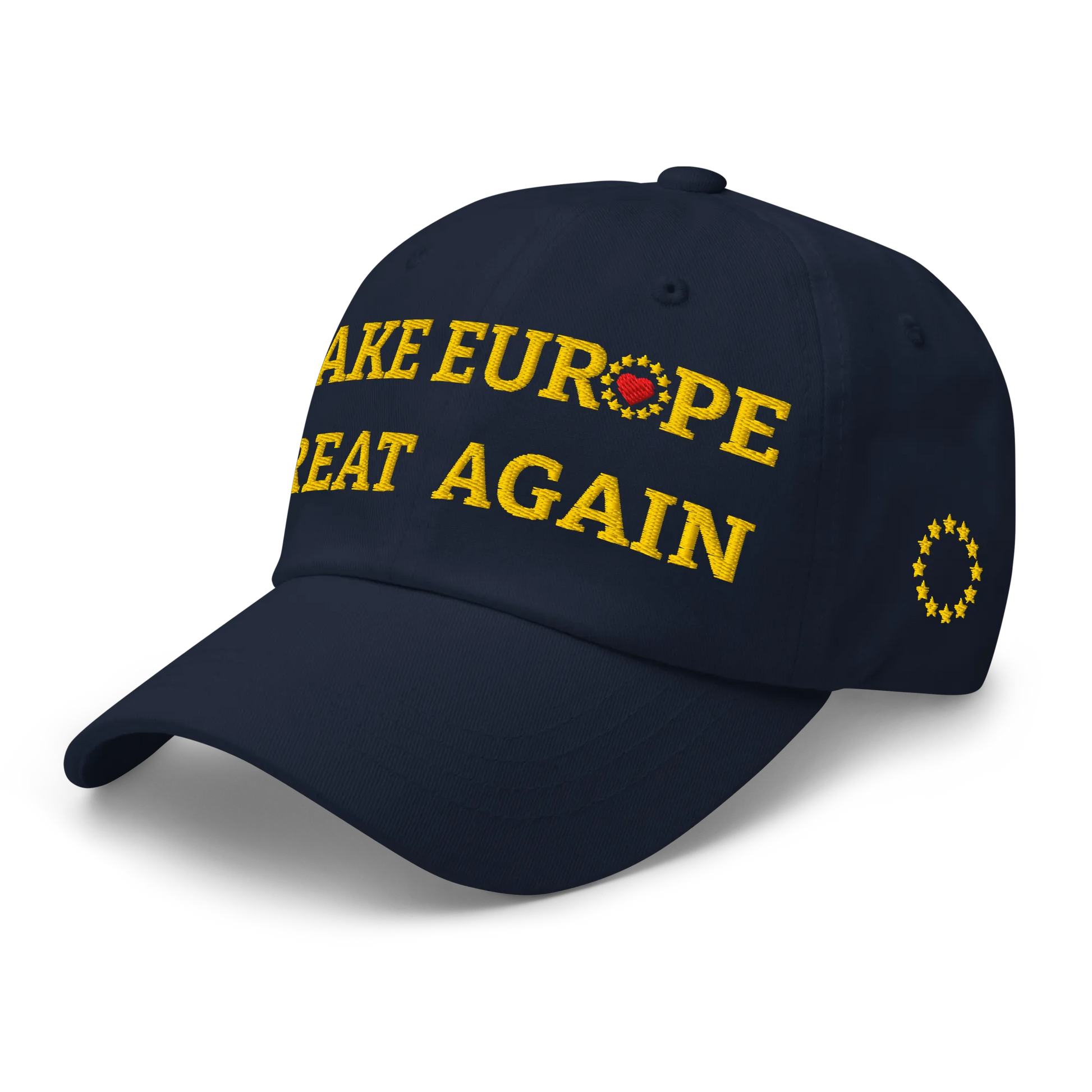 Navy Blue "Make Europe Great Again" / MEGA Cap with "Show the Love for Europe" emblem Left Front View