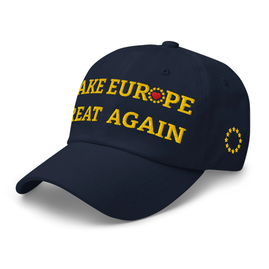 Navy Blue "Make Europe Great Again" / MEGA Cap with "Show the Love for Europe" emblem Left Front View