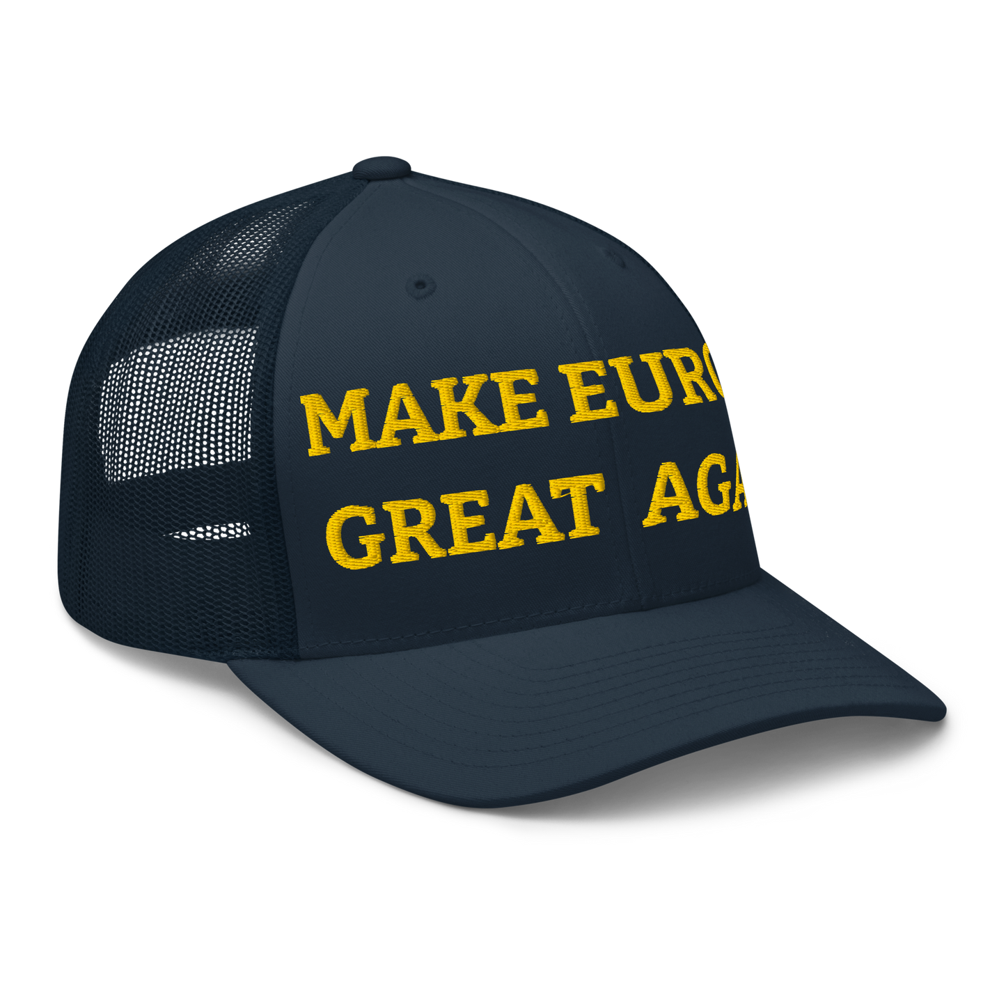 Navy Blue "Make Europe Great Again" / MEGA Trucker Cap Right Front View