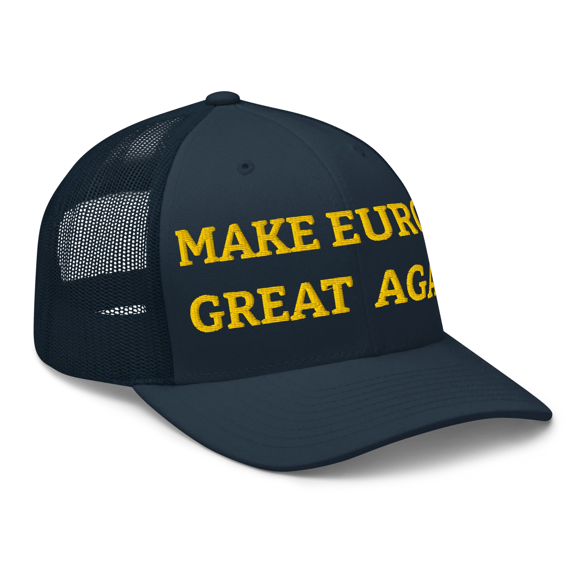 Navy Blue "Make Europe Great Again" / MEGA Trucker Cap Right Front View