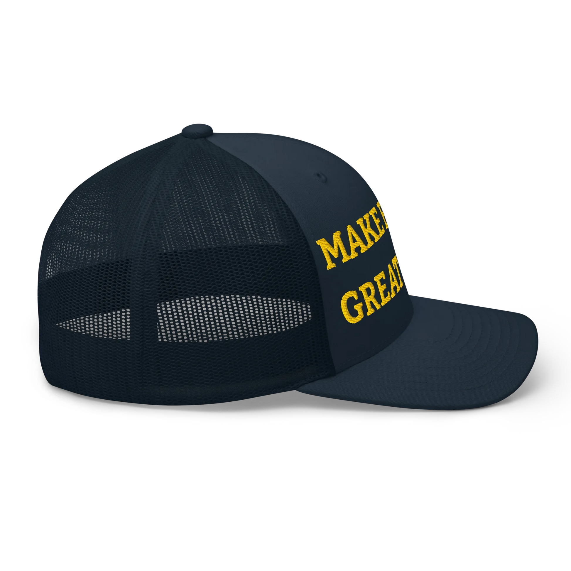 Navy Blue "Make Europe Great Again" / MEGA Trucker Cap with "Show the Love for EU" emblem Right View