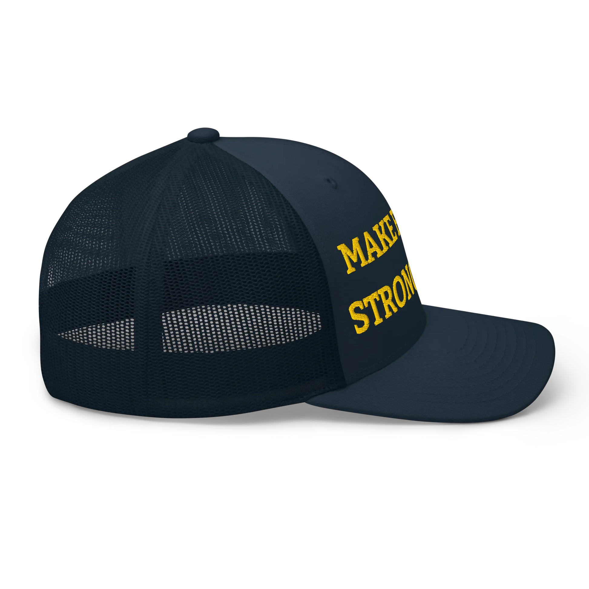 Navy Blue "Make Europe Strong Again" / MESA Trucker Cap with "Show the Love for Europe" emblem Right View