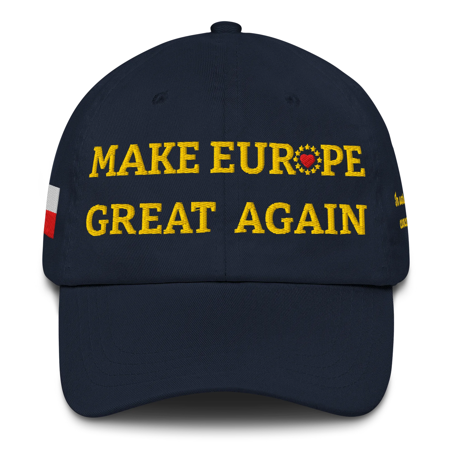 Navy Blue MEGA Cap with National Flag of Poland and "Show the Love for Europe" emblem Front View