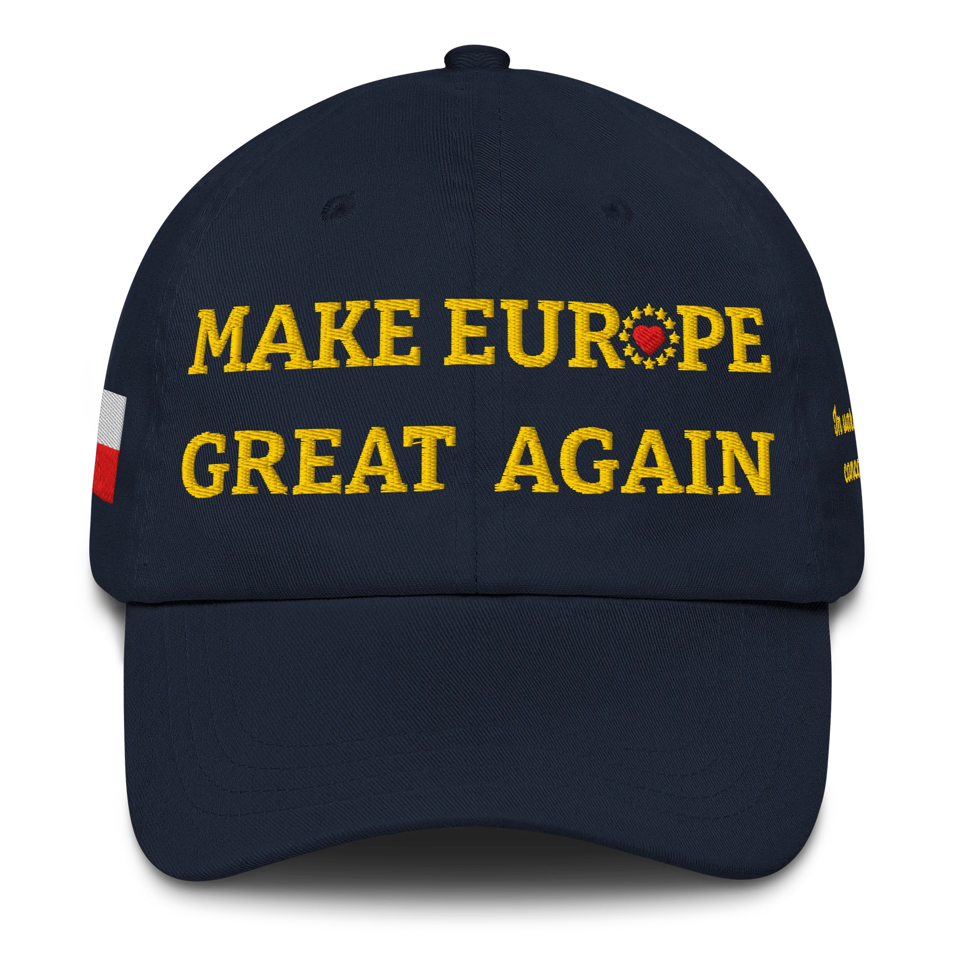 Navy Blue MEGA Cap with National Flag of Poland and "Show the Love for Europe" emblem Front View