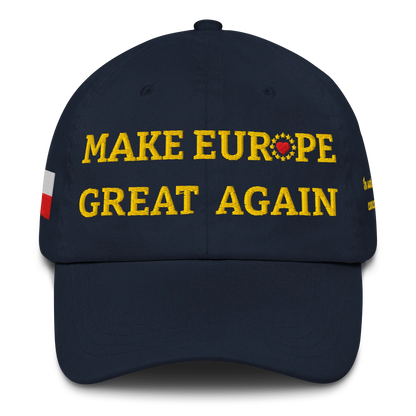 Navy Blue MEGA Cap with National Flag of Poland and "Show the Love for Europe" emblem Front View