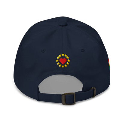 Navy Blue MEGA Hat with Rainbow LGBTQ flag Back View