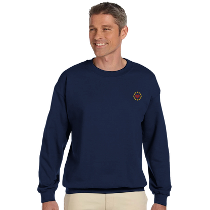 Navy Blue "Show the Love for EU" Unisex Sweatshirt On a Male Model