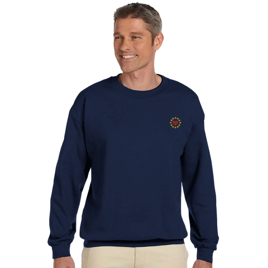 Navy Blue "Show the Love for EU" Unisex Sweatshirt On a Male Model