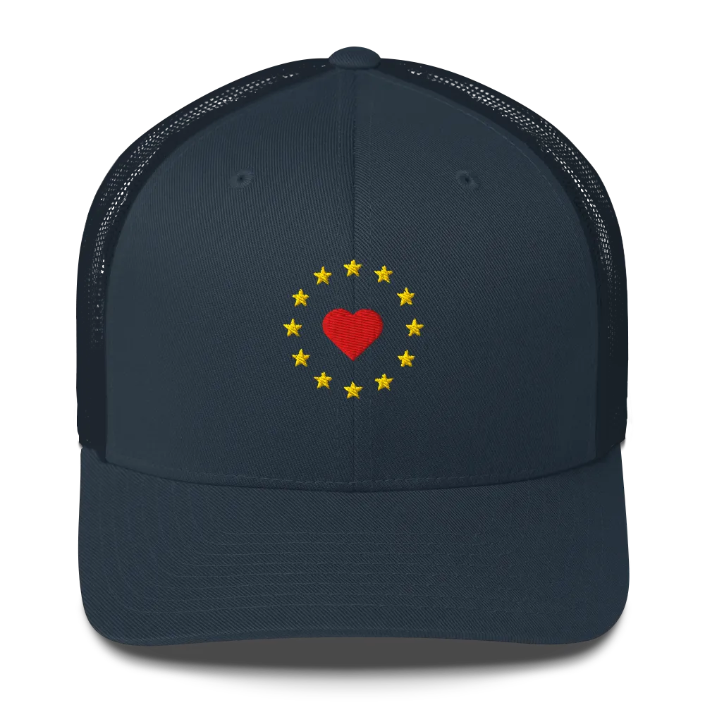 Navy Blue "Show the Love for Europe" Trucker Cap with Front View