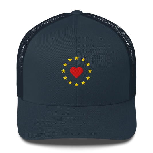 Navy Blue "Show the Love for Europe" Trucker Cap with Front View