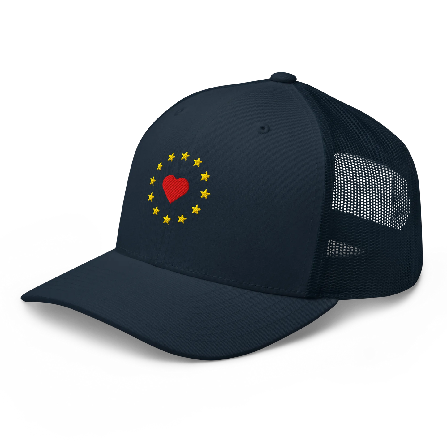 Navy Blue "Show the Love for Europe" Trucker Cap with Left Front View