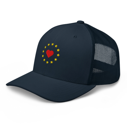 Navy Blue "Show the Love for Europe" Trucker Cap with Left Front View