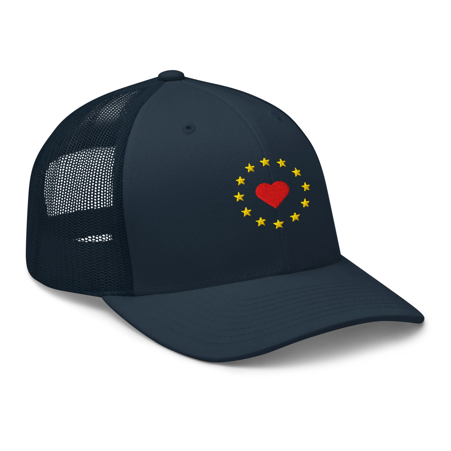 Navy Blue "Show the Love for Europe" Trucker Cap with Right Front View