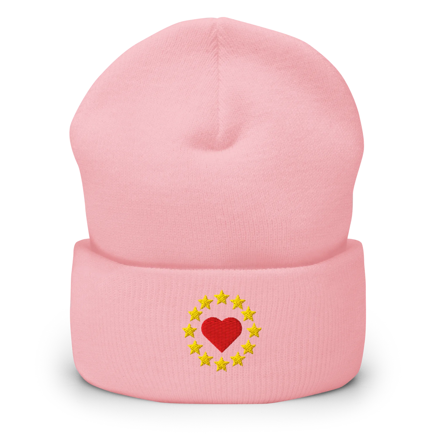 Pink "Show the Love for Europe" Cuffed Beanie Front View