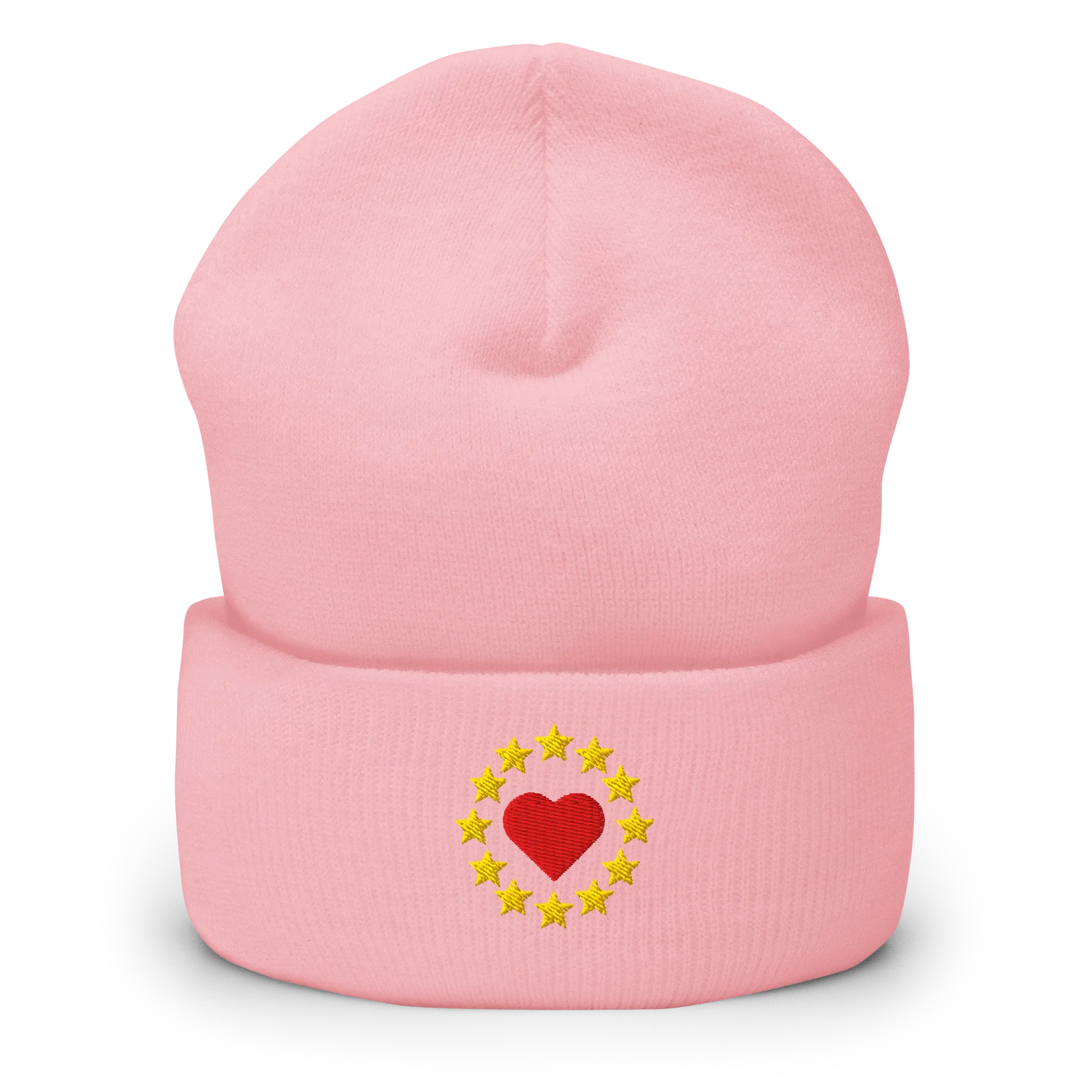 Pink "Show the Love for Europe" Cuffed Beanie Front View