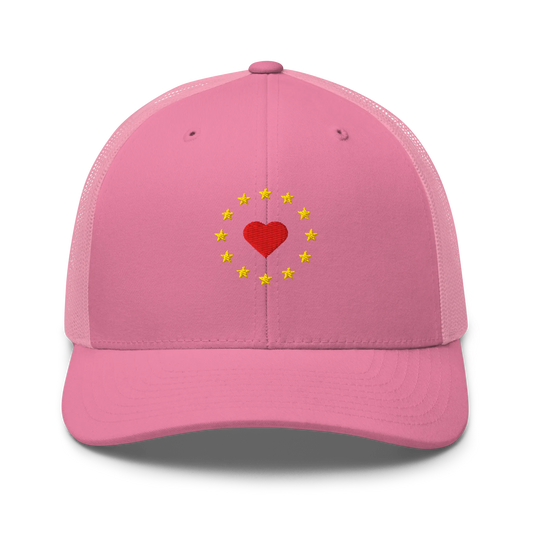 Pink "Show the Love for Europe" Trucker Cap Front View