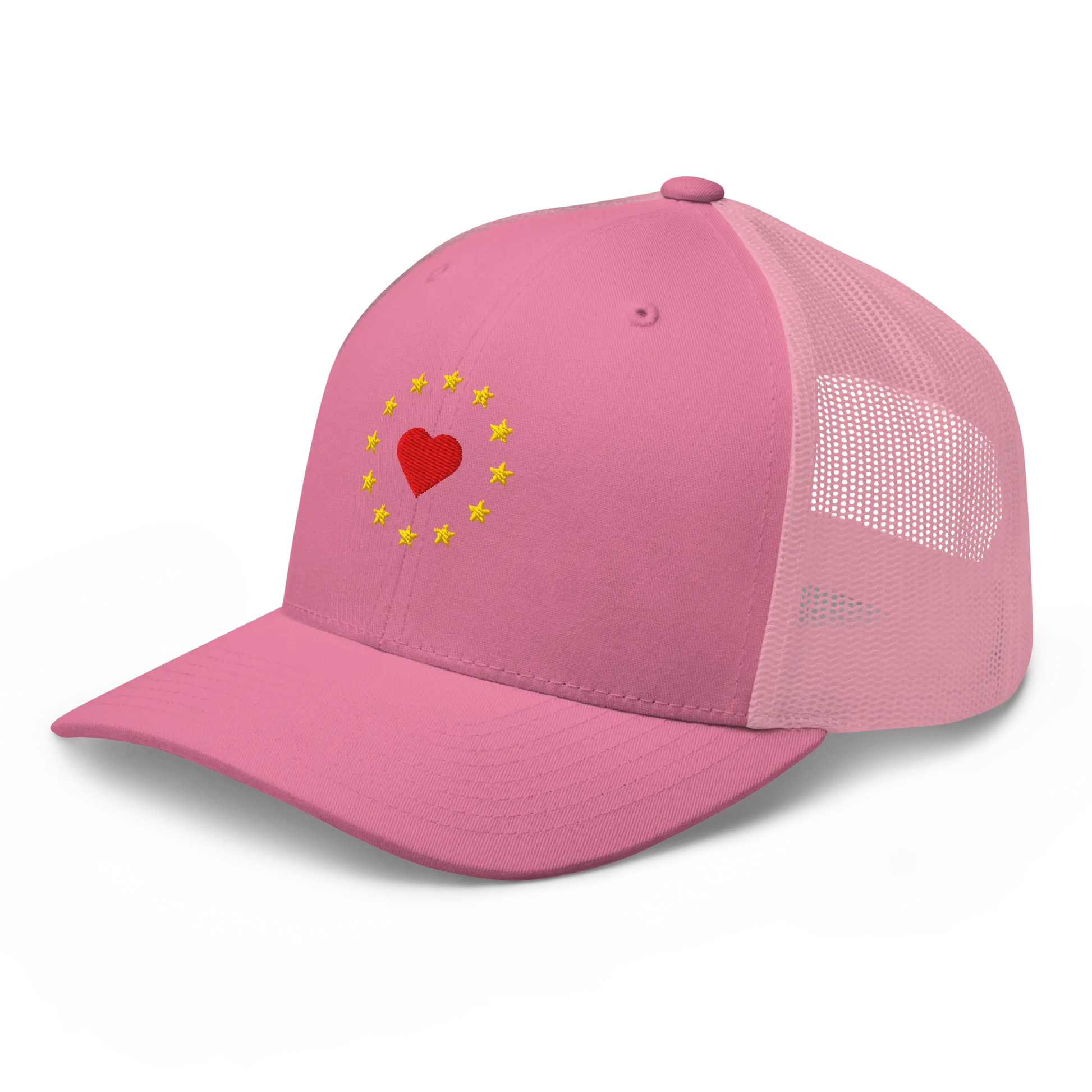 Pink "Show the Love for Europe" Trucker Cap Left Front View
