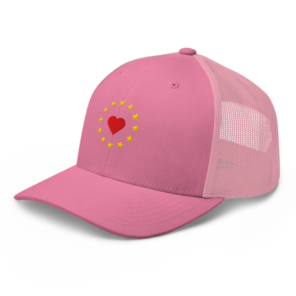 Pink "Show the Love for Europe" Trucker Cap Left Front View