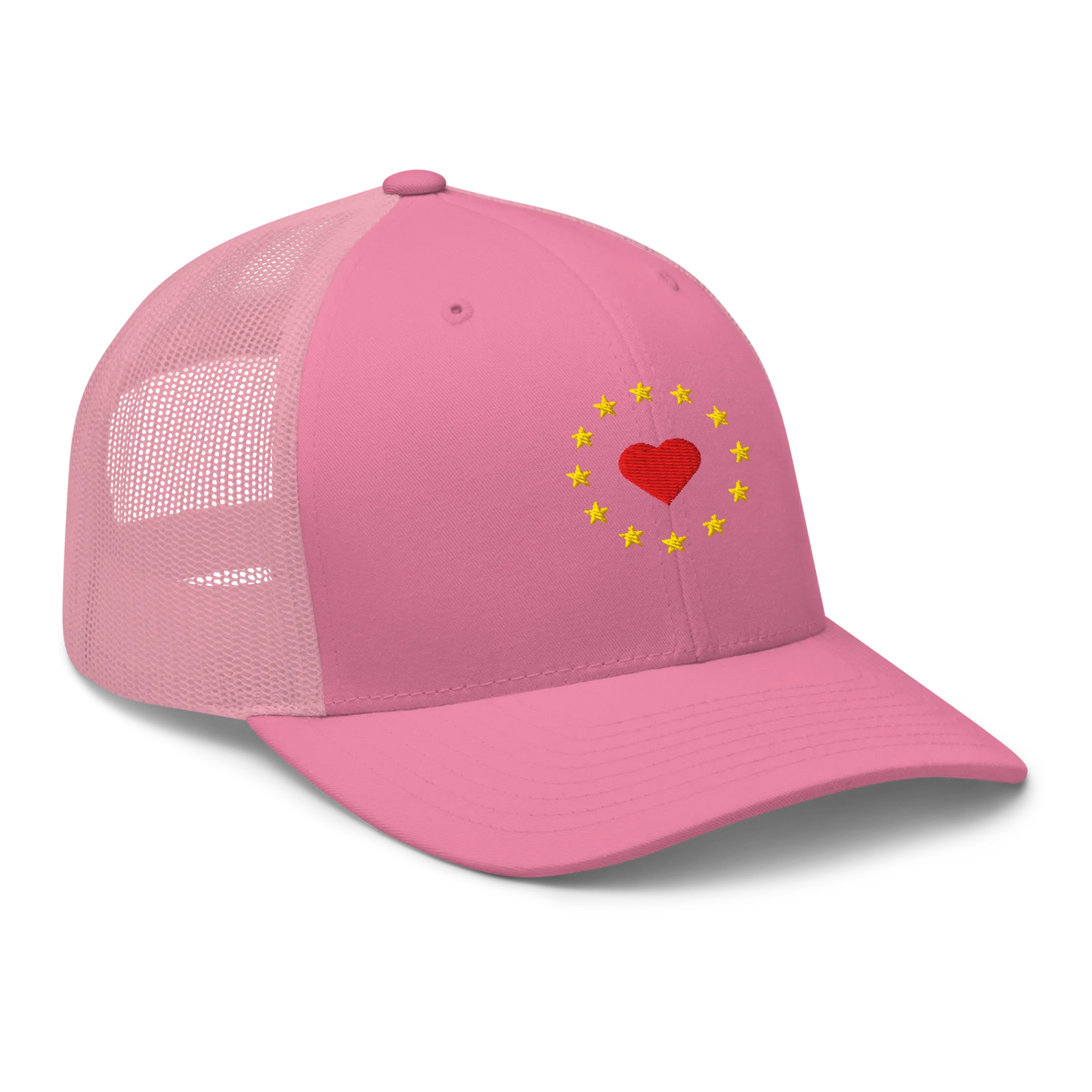 Pink "Show the Love for Europe" Trucker Cap Right Front View