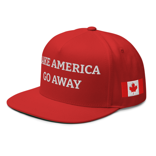 Red anti-MAGA hat with National Flag of Canada Left Front View