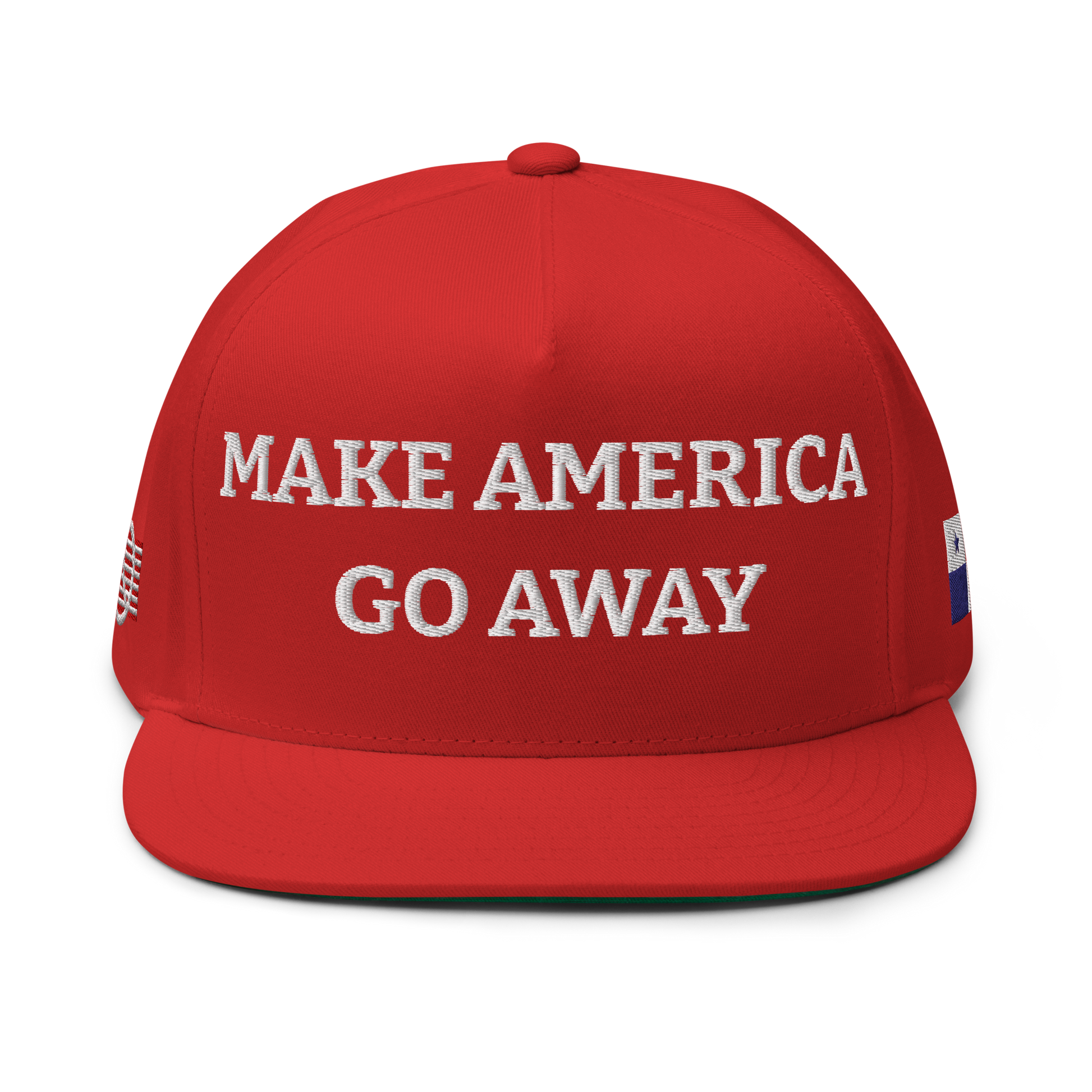 Red anti-MAGA hat with National Flag of Panama Front View